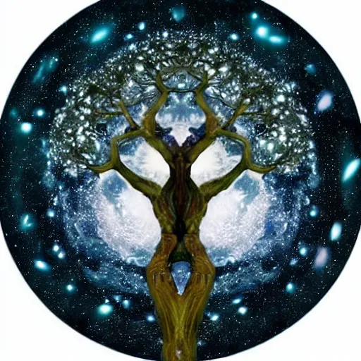 Prompt: yggdrasil with galaxies on its branches, space, made of stars, science fiction