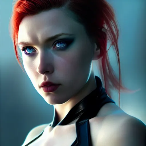 Prompt: ellen paige as black widow by tom bagshaw, azure blue eyes and long red braided hair by ilya kuvshinov, rtx reflections, octane render 1 2 8 k, extreme high intricate details by wlop, digital anime art by ross tran, wide shot, close up shot, composition by sana takeda, dramatic lighting by greg rutkowski