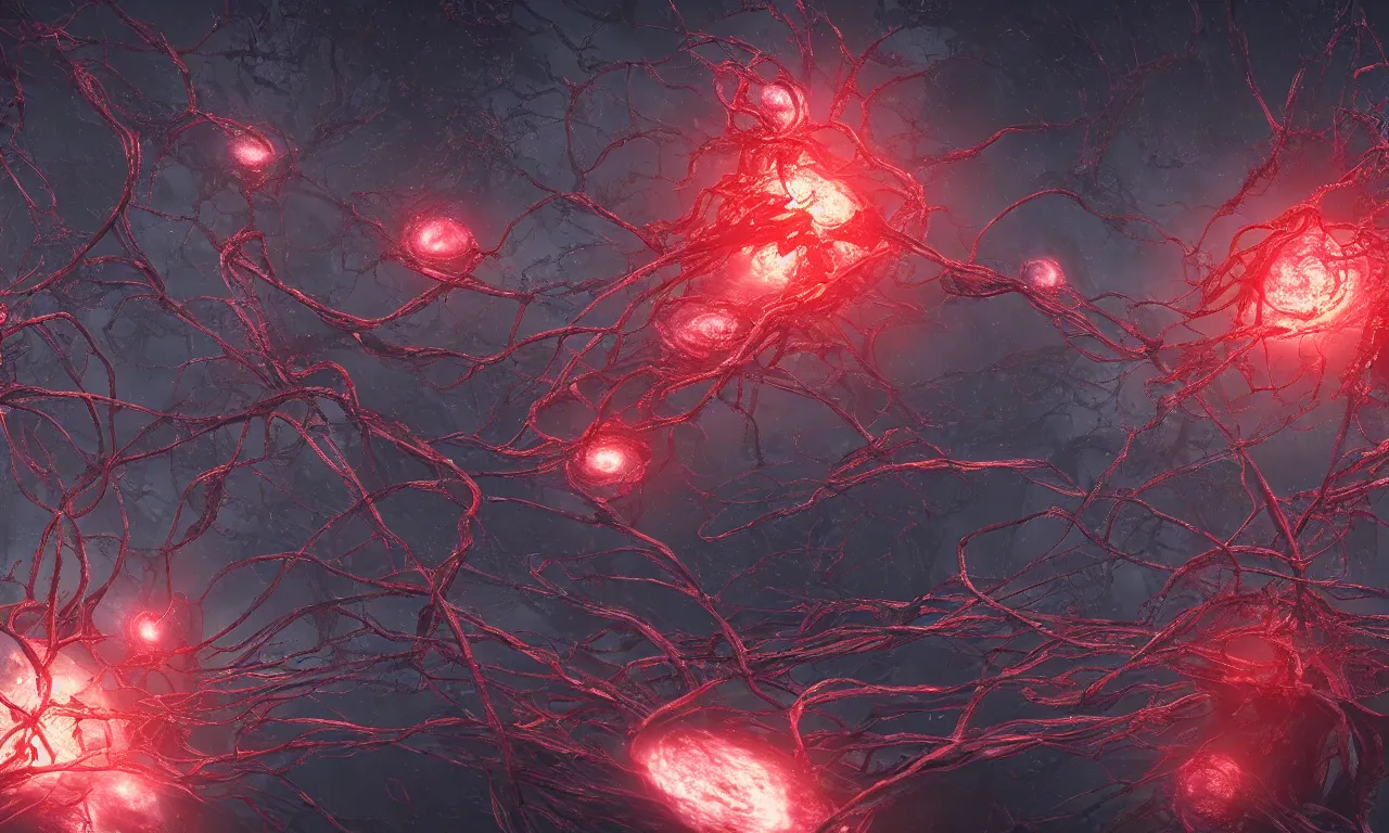 Image similar to A bloody red neurological network spanning across the galaxy,, realistic 4k octane beautifully detailed render, 4k post-processing, highly detailed, intricate complexity, epic composition, magical atmosphere, cinematic lighting, masterpiece, ultra hd