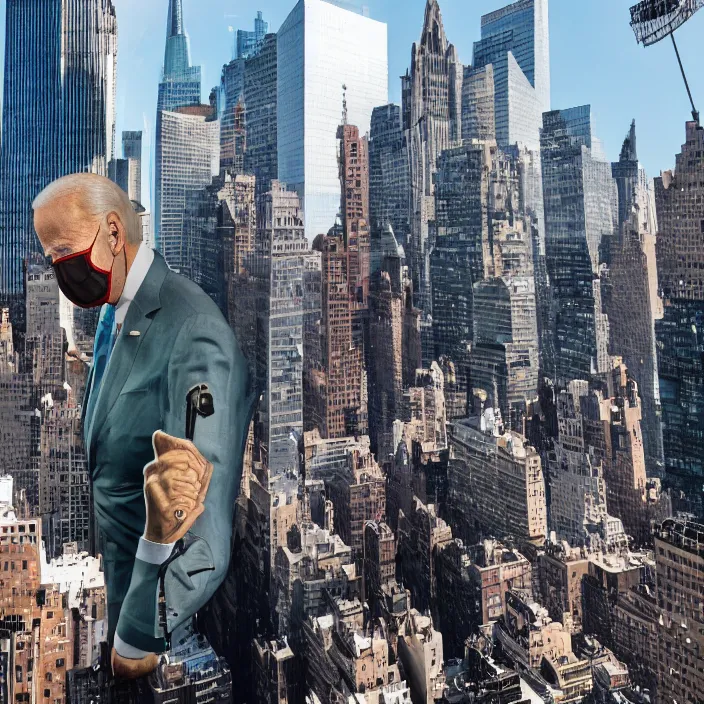 Image similar to A Giant Joe Biden Cyborg Attacking NYC