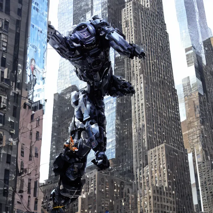 Prompt: Giant Joe Biden Cyborg, Attacking NYC