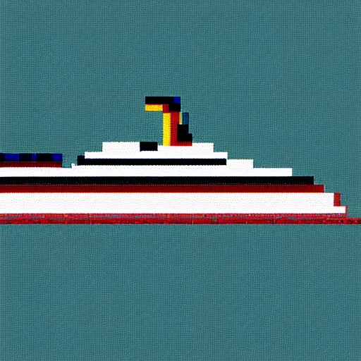 Image similar to a ferry at the sea, pixel art