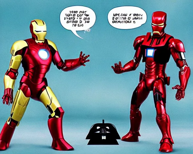 Image similar to a duel between iron man and darth vader