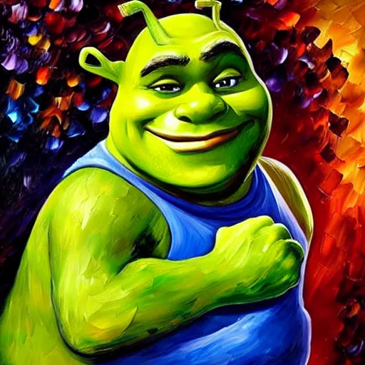 Prompt: shrek, Oil painting by Leonid Afremov