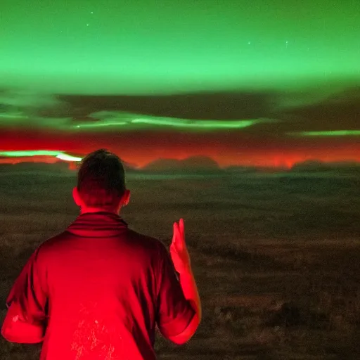 Prompt: a person watching the end of the world, red hue