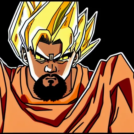 Image similar to kanye west drawn in the style of dragon ball z