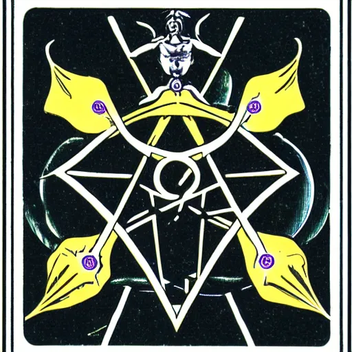 Prompt: occult ancient asymmetric tarot sacred geometry demon angel