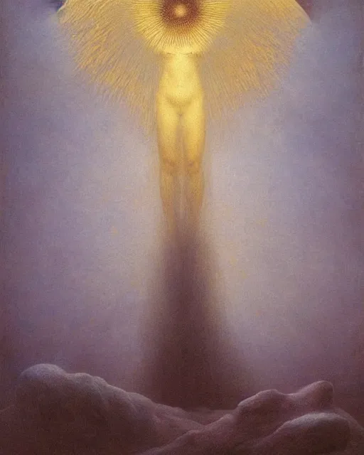 Image similar to etheric transfiguration, beautiful oil painting by Agostino Arrivabene and Zdzisław Beksiński,