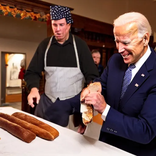 Image similar to joe biden cutting open a canoli, artistic vision, sacred, color restoration