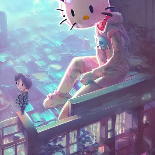 Image similar to portrait of a hello kitty, concept art by makoto shinkai, dan mumford, digital art, highly detailed, intricate, sci-fi, sharp focus, Trending on Artstation HQ, deviantart, unreal engine 5, 4K UHD image