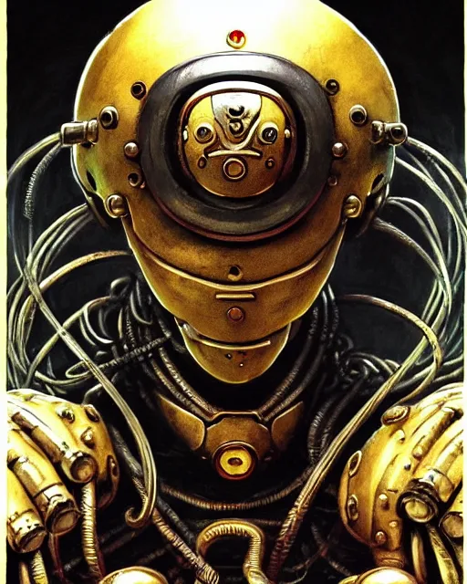 Image similar to zenyatta from overwatch, heavey metal magazine cover, character portrait, portrait, close up, concept art, intricate details, highly detailed, in the style of frank frazetta, r. giger, esteban maroto, richard corben, pepe moreno, matt howarth, stefano tamburini, tanino liberatore, luis royo and alex ebel