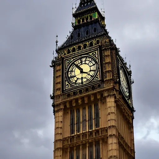 Prompt: the big ben has a giant eye in the center of it!