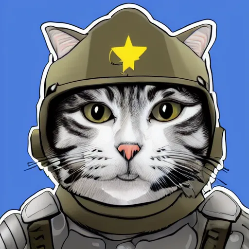 Prompt: a cat as a soldier wearing an army cap with the ace of space on it, digital art, high quality