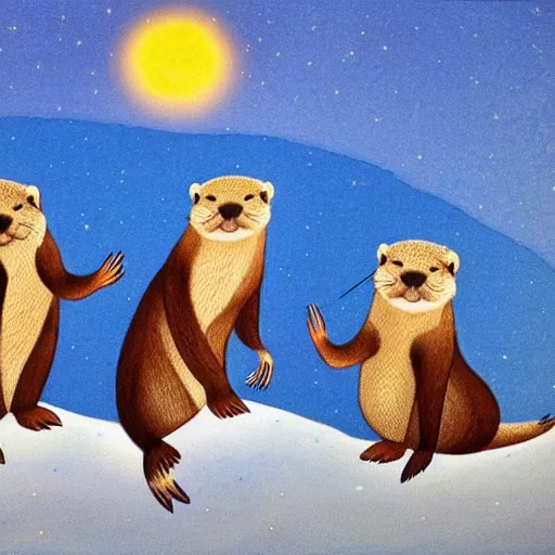 Image similar to Otters dancing on the moon