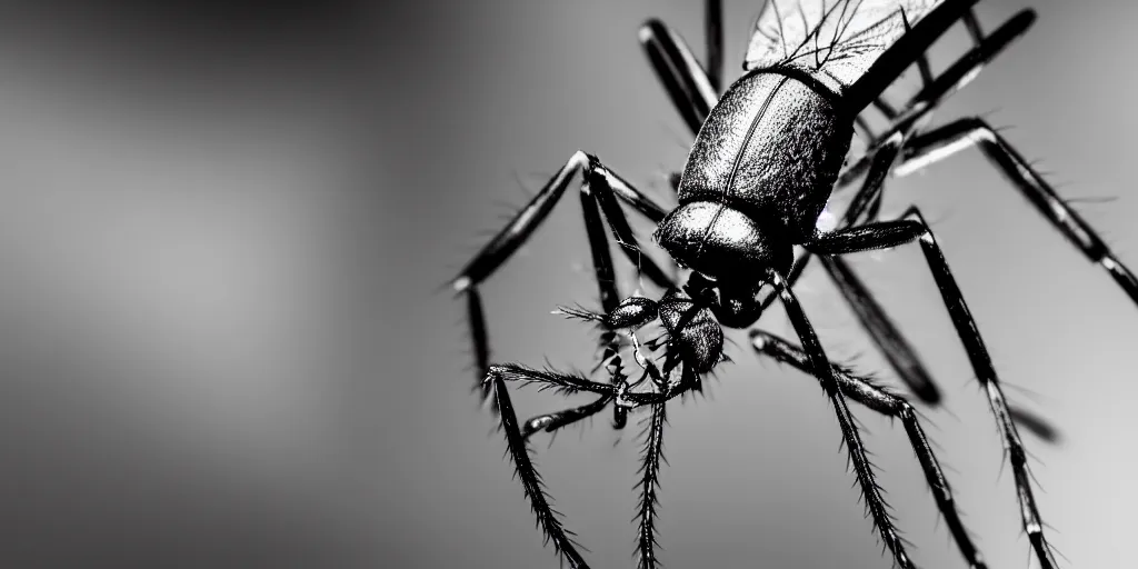 Image similar to extremely detailed macro photograph of a mosquito, blur, glare, veins, transparency, bubbles, professional photography, studio, microscope