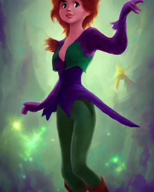 Prompt: if Peter Pan was a beautiful girl, trending on artstation, concept art, never land, tinkerbell,