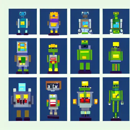 Prompt: boy robot character pixel art animation sheet