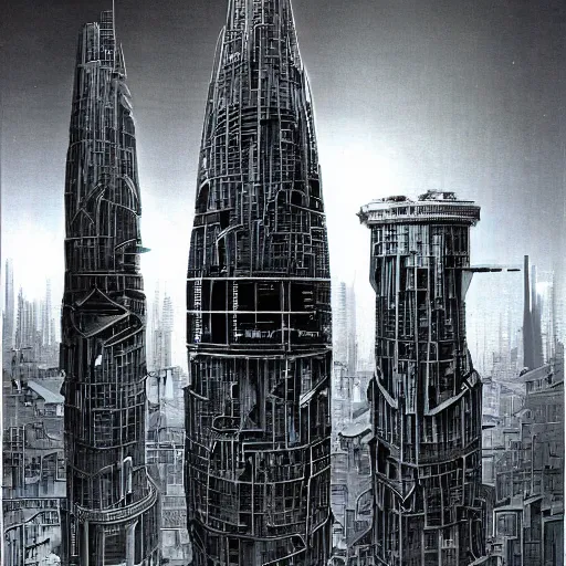 Image similar to epic architecture cyberpunk city landscape, designed by buckminster fuller and nikola tesla