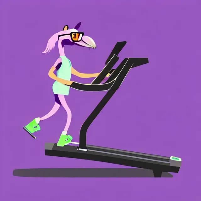 Prompt: epic professional digital cartoon vector art of a purple anteater with glasses and a sweatband exercising on a treadmill in a gym, best on artstation, cgsociety, wlop, Behance, pixiv, cosmic, epic, stunning, gorgeous, much detail, much wow, masterpiece