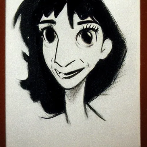 Image similar to milt kahl sketch of black hair cuban girl with dog nose