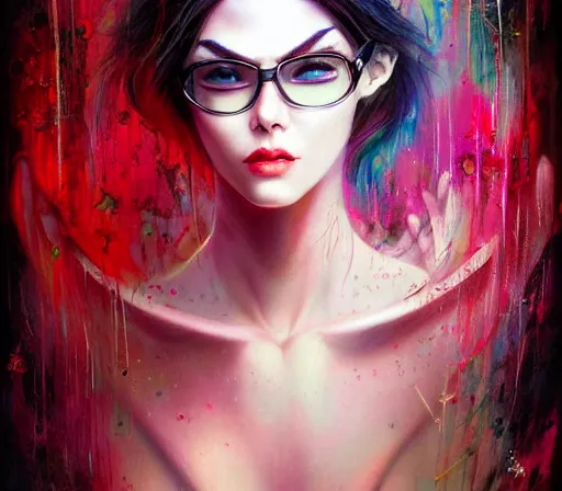 Prompt: a Angel Slayer portrait of Bayonetta , tall, pale-skinned, and long eyelashes by Stanely Artgerm,Tom Bagshaw,arthur adams,Carne Griffiths,trending on DeviantArt,street art,face enhance,chillwave,maximalist,full of color,glittering