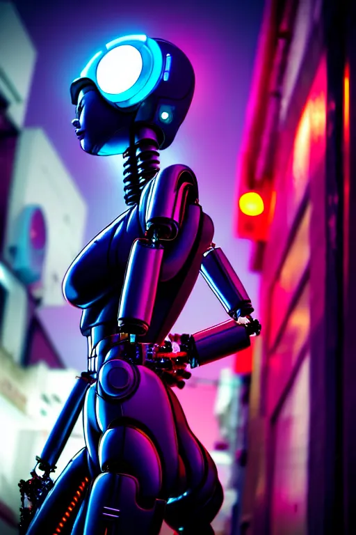 Image similar to a photo close up cyberpunk half robot half girl stands in a cyberpunk cambodian street, at night, photorealistic, cinematic lighting, very detailed, style by tomino - sama