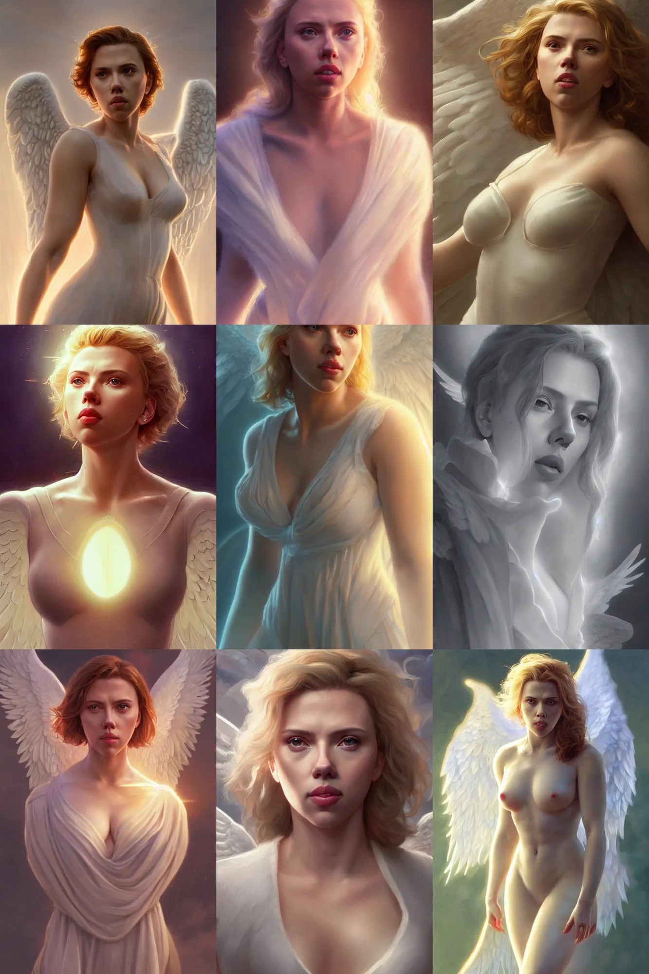 Image similar to scarlett johansson as a heavenly angel, anatomy, bathed in light, highly detailed, photorealistic, artstation, smooth, sharp focus, illustration, unreal engine 5, 8 k, art by artgerm and greg rutkowski and edgar maxence