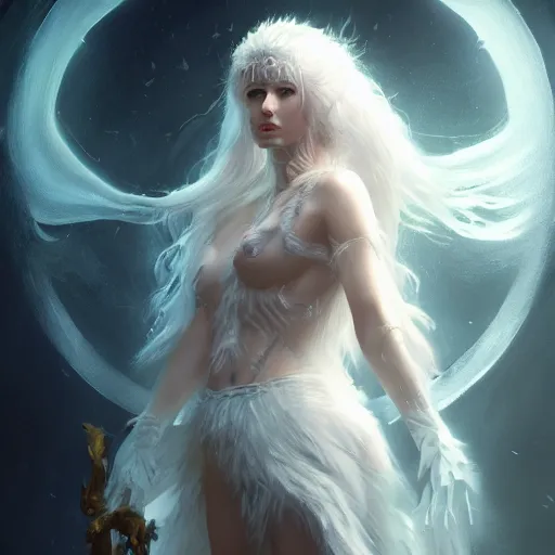 Prompt: white wolf goddess, huggy wuggy from poppy playtime video game, fullbody, ultra high detailed, glowing lights, oil painting, greg rutkowski, charlie bowater, beeple, unreal 5, daz, hyperrealistic, octane render, rpg portrait, dynamic lighting, fantasy art, beautiful face