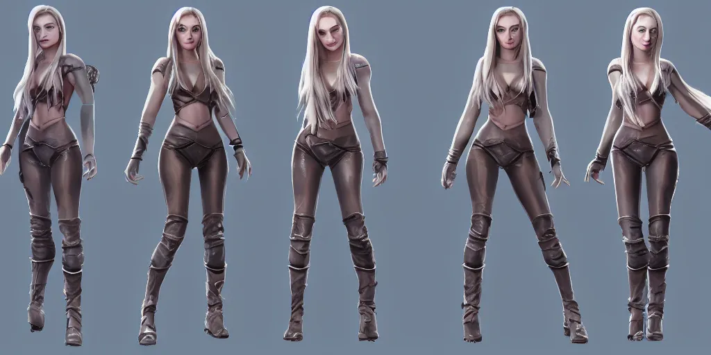 Prompt: character sheet of Sophie Turner as a character in the game League of Legends, with a background based on the game League of Legends, 3d render, octane render, iRay, ray tracing, realistic, highly detailed, trending on artstation, 4k, cgsociety, unreal engine 5, redshift render, blender cycles, behance, cg