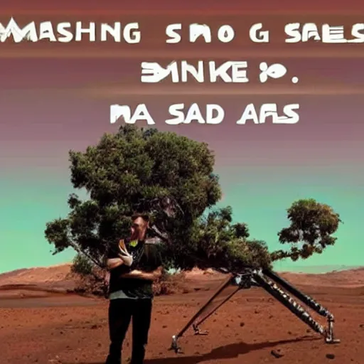 Image similar to elon musk smoking weed while sitting under a tree on mars