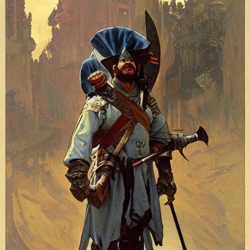 Prompt: An orc ork noble male musketeer, digital art, Greg rutkowski, Alphonse Mucha, Italian futurism cca 1938