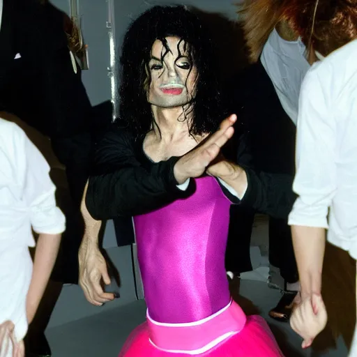 Image similar to michael jackson dances ballet and wears a pink tutu