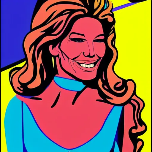 Image similar to handsome, jocelyn wildenstein, pop art poster, vivid colors, cartoon, long chin, big smile