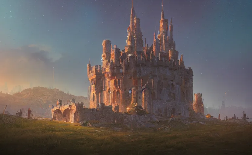 Prompt: A royal medieval castle landscape besieged by the army of darkness by simon stålenhag, rendered by Beeple, by Makoto Shinkai, syd meade, starwars, space art concept, digital art, unreal engine, WLOP, trending on artstation, 4K UHD image, octane render,