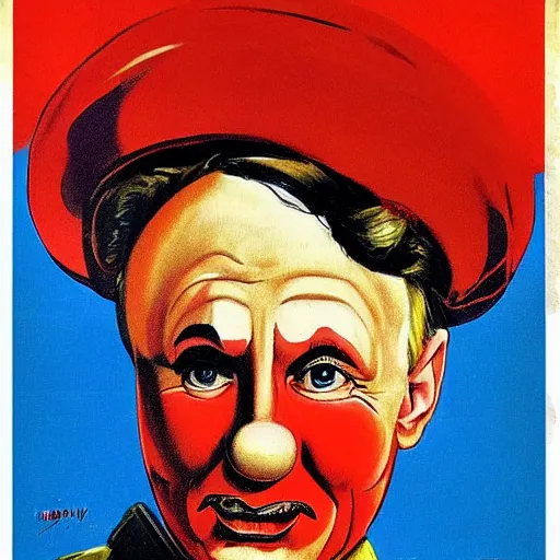 Image similar to communist clown portrait, soviet propaganda style, poster, putin