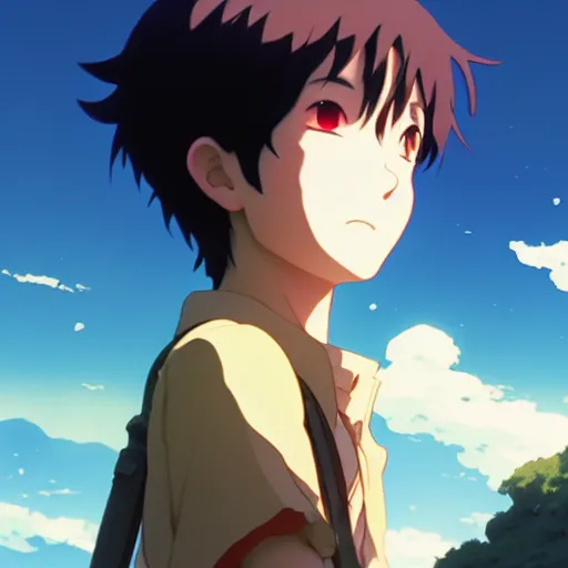 Image similar to a film still portrait of child hiker finding a city inside a cava, finely detailed features, closeup at the faces, sun, water, perfect art, gapmoe yandere grimdark, trending on pixiv fanbox, painted by greg rutkowski makoto shinkai takashi takeuchi studio ghibli, gaston bussiere