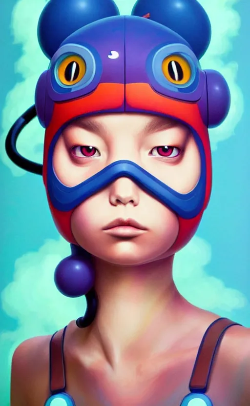 Prompt: lofi BioPunk Pokemon Smunchlax same face turned to the right portrait Pixar style by Tristan Eaton_Stanley Artgerm and Tom Bagshaw,