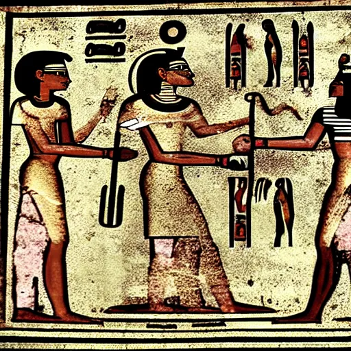 Prompt: Ancient Egypt hieroglyph of an UFO
