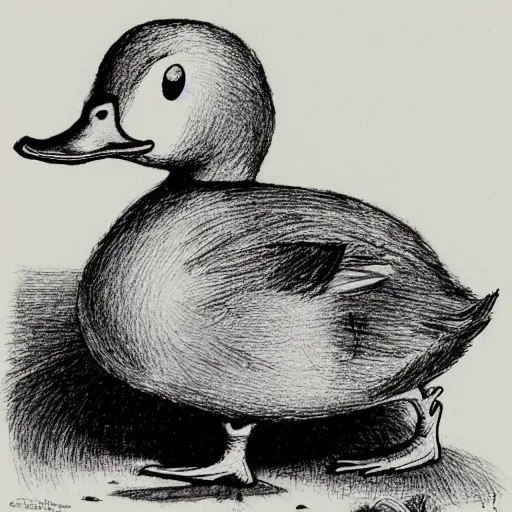 Image similar to cute duck detailed micron drawing illustrated by stephen gammell, maurice sendak, graham ingels