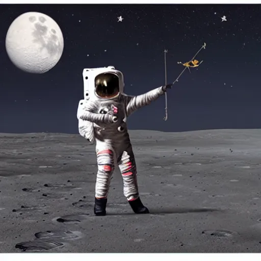 Prompt: a fisherman astronaut fishing on the moon