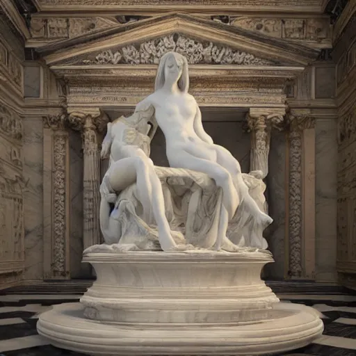 Image similar to italian masterpiece, delicate renaissance marble sculpture covered with water veil, highly detailed transparent marble cloth, gi, global illumination, physically based rendering, photorealistic, top light, dark background