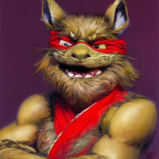 Image similar to a portrait of a furry splinter from tmnt wearing a red kimono, hairy, furry body, furry arms, feet, tail. highly detailed painting by gaston bussiere, craig mullins, j. c. leyendecker, furry