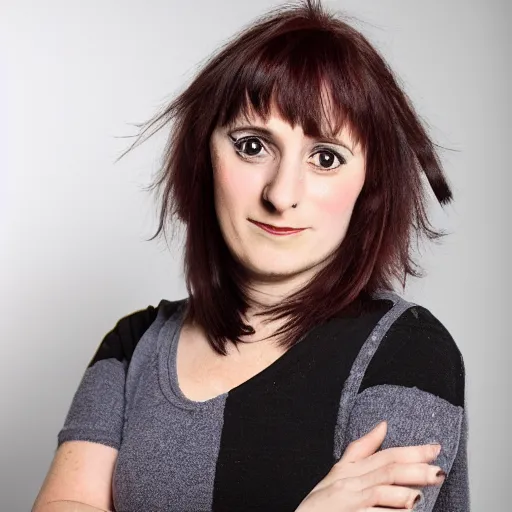 Prompt: photographic portrait of a hybrid of lisa minelli and isy suttie aged 2 7, with a fringe, 8 k