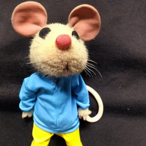 Image similar to a small mouse dressed as a rapper that goes by mc mouse