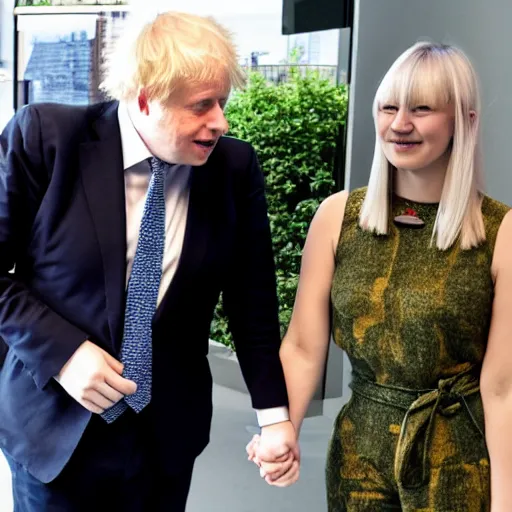 Image similar to venti from genshin impact holding hands with boris johnson