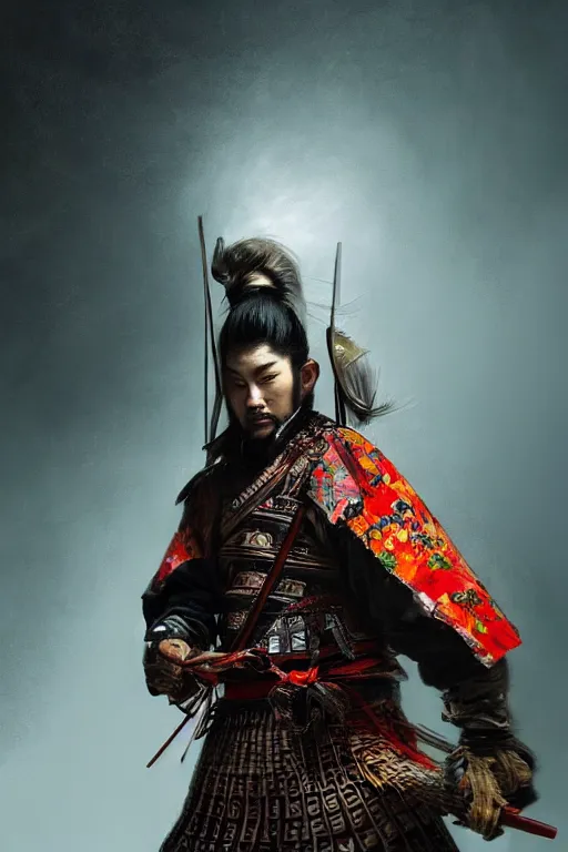 Image similar to Japanese samurai, portrait, fierce, intricate, elegant, volumetric lighting, scenery, digital painting, highly detailed, artstation, sharp focus, illustration, concept art, ruan jia, steve mccurry