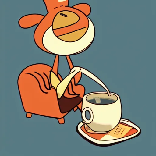 Prompt: the brave little toaster sitting down for a nice tea, cartoon, artstation, happy