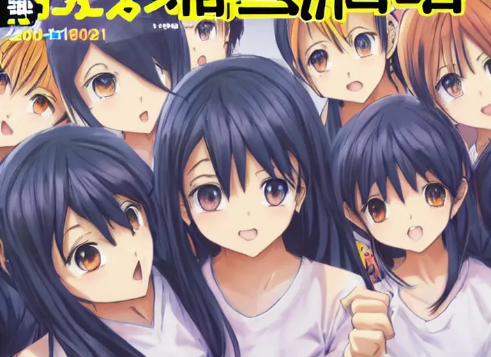 Image similar to ; weekly shonen jump issue 1 4, cover, 2 0 0 0 clannad shuffle toheart event'anime illustration japanese very very beautiful cute girls doing cute things trending on artstation pixiv makoto shinkai smiling super detailed eyes eyebrowless symmetry face visual novel hairpin star