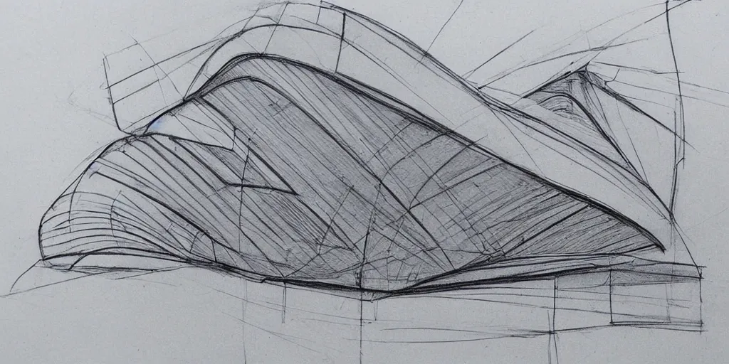 Image similar to davinci sketch technique style old paper zaha hadid building