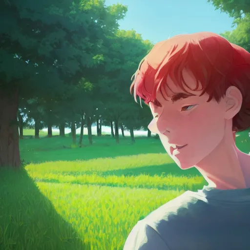 Prompt: portrait of Danny Gonzalez, lush green farm field background, rich vivid colors, ambient lighting, dynamic lighting, 4k, HQ, official media, anime key visual, makoto shinkai, ilya kuvshinov, lois van baarle, rossdraws, detailed, trending on artstation